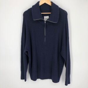 Aerie Half Zip Sweater‎ Womens Large Navy Blue Stretchy Knit Sweatshirt Rib Knit